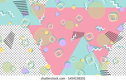Memphis pattern. Geometric shapes. Hipster style 80s-90s. Color abstract background. Vector Illustration.