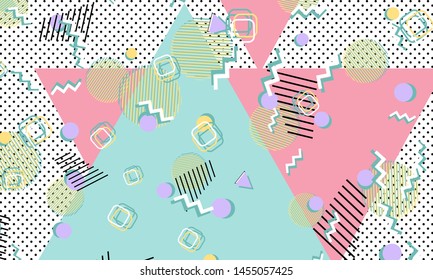 Memphis pattern. Geometric shapes. Hipster style 80s-90s. Color abstract background. Vector Illustration.