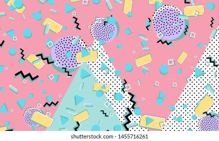 Memphis pattern. Geometric shapes. Hipster style 80s-90s. Color abstract background. Vector Illustration.