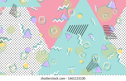Memphis pattern. Geometric shapes. Hipster style 80s-90s. Color abstract background. Vector Illustration.