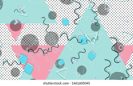 Memphis pattern. Geometric shapes. Hipster style 80s-90s. Color abstract background. Vector Illustration.