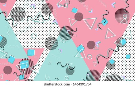 Memphis pattern. Geometric shapes. Hipster style 80s-90s. Color abstract background. Vector Illustration.