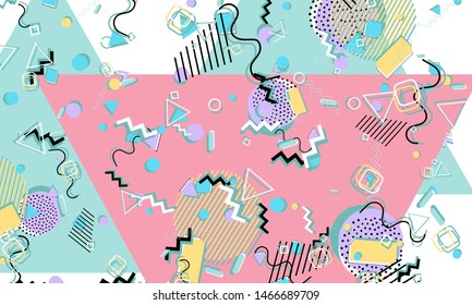 Memphis pattern. Geometric shapes. Hipster style 80s-90s. Color abstract background. Vector Illustration.