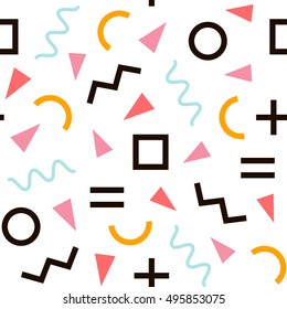Memphis pattern of geometric shapes. Hipster poster, postcard, wallpaper, bright color background.