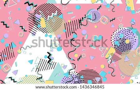 Memphis pattern. Geometric shapes. Hipster style 80s-90s. Color abstract background. Vector Illustration.