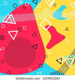 Memphis pattern of geometric shapes for tissue and postcards. Vector Illustration. Hipster style. Abstract colorful funky background.