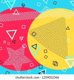 Memphis pattern of geometric shapes for tissue and postcards. Vector Illustration. Hipster style. Abstract colorful funky background.