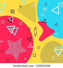 Memphis pattern of geometric shapes for tissue and postcards. Vector Illustration. Hipster style. Abstract colorful funky background.