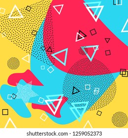 Memphis pattern of geometric shapes for tissue and postcards. Vector Illustration. Hipster style. Abstract colorful funky background.