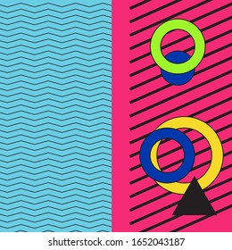 Memphis Muster geometrischer Formen für Gewebe und Postkarten. Hipster-Poster, saftiger, heller Hintergrund.