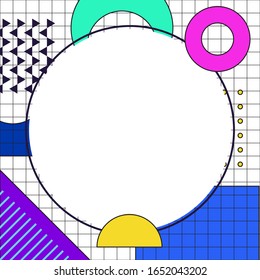 Memphis pattern of geometric shapes for tissue and postcards. Hipster poster, juicy, bright color background.