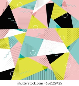 Memphis pattern of geometric shapes for tissue and postcards. Hipster poster, juicy, bright color background.