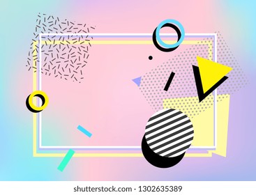 Memphis pattern. Geometrical shapes set. Retro, vintage 80s, 90s style. Vector artwork. Blue, black, pink, yellow, beige, blue, purple, white colors. Banner, print, wallpaper, web template, poster