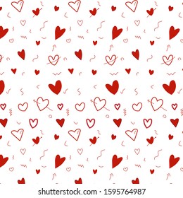 Memphis pattern for Happy Valentine's Day celebration with symbols in retro 80s, 90s memphis style. Vector illustration