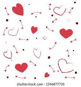 Memphis pattern for Happy Valentine's Day celebration with symbols in retro 80s, 90s memphis style. Vector illustration
