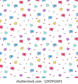 memphis pattern with hearts. Vector typography.