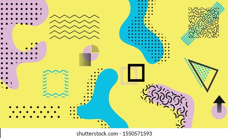 Memphis pattern hipster style 80s-90s. Abstract background in pop art style. Memphis geometric pattern. Vector illustration for a poster, cards, background.