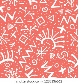 Memphis pattern Minimal geometric seamless background Hand drawn elements Doodle Art Vector Illustration