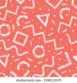 Memphis pattern Minimal geometric seamless background Trendy Coral red color