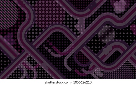 Memphis pattern. Modern background with color lines and different elements for banner or mobile application. Pop-Art Style. Vintage Background with Color Elements in Disco Style. Vector Texture.