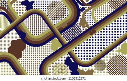  Memphis-Muster. Moderner Hintergrund mit Farblinien und verschiedenen Elementen für Textilien oder Tapeten. Retro-Muster mit Farbelementen für Ihr Design. Vektorgrafik.