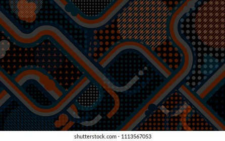 Memphis pattern. Modern background with color lines and different elements for banner or mobile application. Retro Pattern with Color Elements for your Design. Vector Texture.