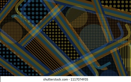 Memphis pattern. Modern background with color lines and different elements for banner or mobile application. Pop-Art Style. Vintage Background with Color Elements in Disco Style. Vector Texture.