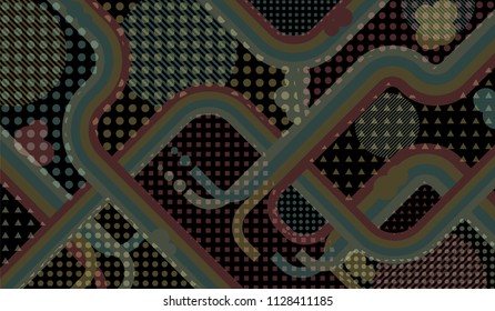 Memphis pattern. Modern background with color lines and different elements for card or flyer. Retro Pattern with Color Elements for your Design. Vector Texture.