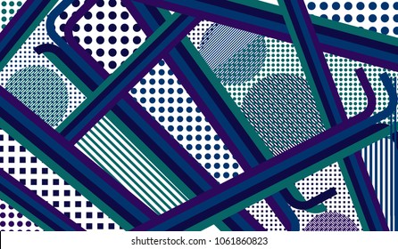 Memphis pattern. Modern pattern with color strips and different elements for banner or mobile application. Pop-Art Style. Vintage Background with Color Elements in Disco Style. Vector Texture.