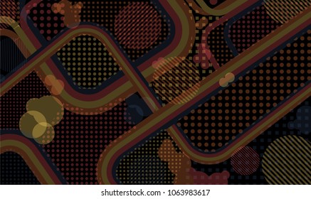 Memphis pattern. Modern pattern with color strips and different elements for banner or mobile application. Pop-Art Style. Vintage Background with Color Elements in Disco Style. Vector Texture.