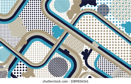 Memphis pattern. Modern pattern with color strips and different elements for banner or mobile application. Retro Pattern with Color Elements for your Design. Vector Texture.
