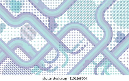 Memphis pattern. Modern pattern with color strips and different elements for card or flyer. Pop-Art Style. Vintage Background with Color Elements in Disco Style. Vector Texture.
