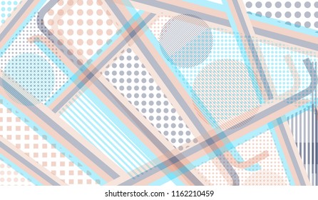 Memphis pattern. Modern pattern with color strips and different elements for paper or print. Retro Pattern with Color Elements for your Design. Vector Texture.