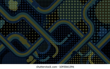 Memphis pattern. Retro background with color lines and different elements for textile or wallpaper. Retro-Fututristic Background with Color Elements in Disco Style. Vector Texture.