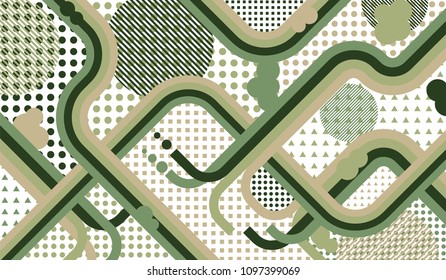 Memphis pattern. Retro background with color lines and different elements for card or flyer. Pop-Art Style. Vintage Background with Color Elements in Disco Style. Vector Texture.