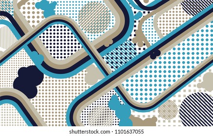 Memphis pattern. Retro background with color lines and different elements for card or flyer. Pop-Art Style. Vintage Background with Color Elements in Disco Style. Vector Texture.