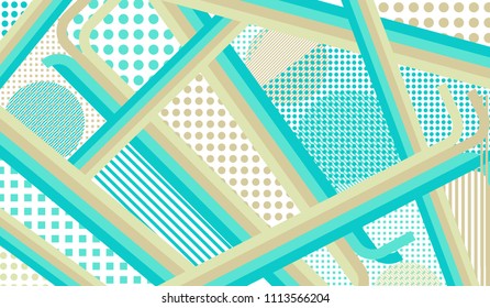Memphis pattern. Retro background with color lines and different elements for paper or print. Retro-Fututristic Background with Color Elements in Disco Style. Vector Texture.