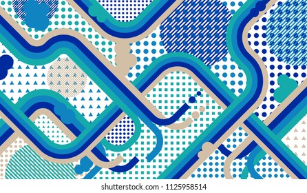 Memphis pattern. Retro background with color lines and different elements for textile or wallpaper. Retro Pattern with Color Elements for your Design. Vector Texture.