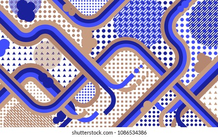 Memphis pattern. Retro pattern with color strips and different elements for card or flyer. Retro Pattern with Color Elements for your Design. Vector Texture.