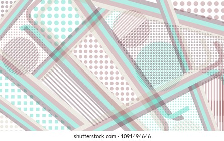 Memphis pattern. Retro pattern with color strips and different elements for textile or wallpaper. Retro-Fututristic Background with Color Elements in Disco Style. Vector Texture.