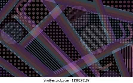 Memphis pattern. Retro pattern with color strips and different elements for paper or print. Pop-Art Style. Vintage Background with Color Elements in Disco Style. Vector Texture.