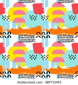 Memphis pattern of retro vintage 80s or 90s style. Memphis abstract seamless pattern background with strokes. Pop style for textile fabric design, party design. Vector illustration.