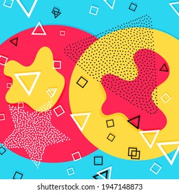 Memphis Pattern. Summer Fun Background. Red, Blue, Yellow Colors. Memphis Style Patterns. Vector Illustration. Abstract Colorful Fun Background. Hipster Style 80s-90s.
