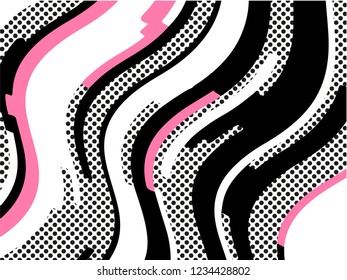 The Memphis pattern. Trending abstract design with irregular shapes, points and wavy lines to create trendy backgrounds for banners, websites, brochures. The minimalist style 