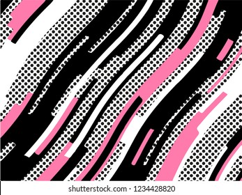 The Memphis pattern. Trending abstract design with irregular shapes, points and wavy lines to create trendy backgrounds for banners, websites, brochures. The minimalist style 