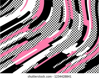 The Memphis pattern. Trending abstract design with irregular shapes, points and wavy lines to create trendy backgrounds for banners, websites, brochures. The minimalist style 