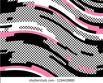 The Memphis pattern. Trending abstract design with irregular shapes, points and wavy lines to create trendy backgrounds for banners, websites, brochures. The minimalist style 
