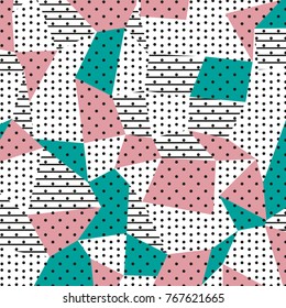 The Memphis pattern. Trending abstract design with irregular shapes, points and lines to create trendy backgrounds for banners, websites, brochures. The minimalist style