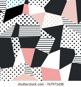 The Memphis pattern. Trending abstract design with irregular shapes, points and lines to create trendy backgrounds for banners, websites, brochures. The minimalist style