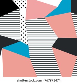 The Memphis pattern. Trending abstract design with irregular shapes, points and lines to create trendy backgrounds for banners, websites, brochures. The minimalist style